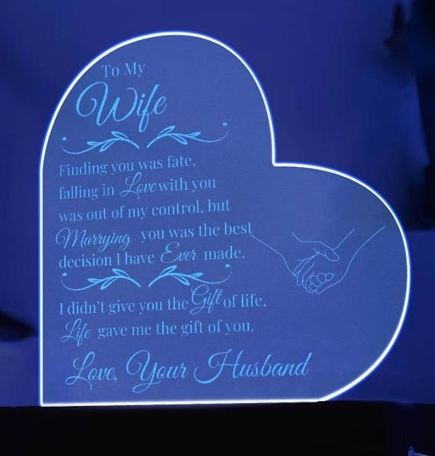 To My Wife - Life Gave Me The Gift of You - LED Acrylic Heart Plaque