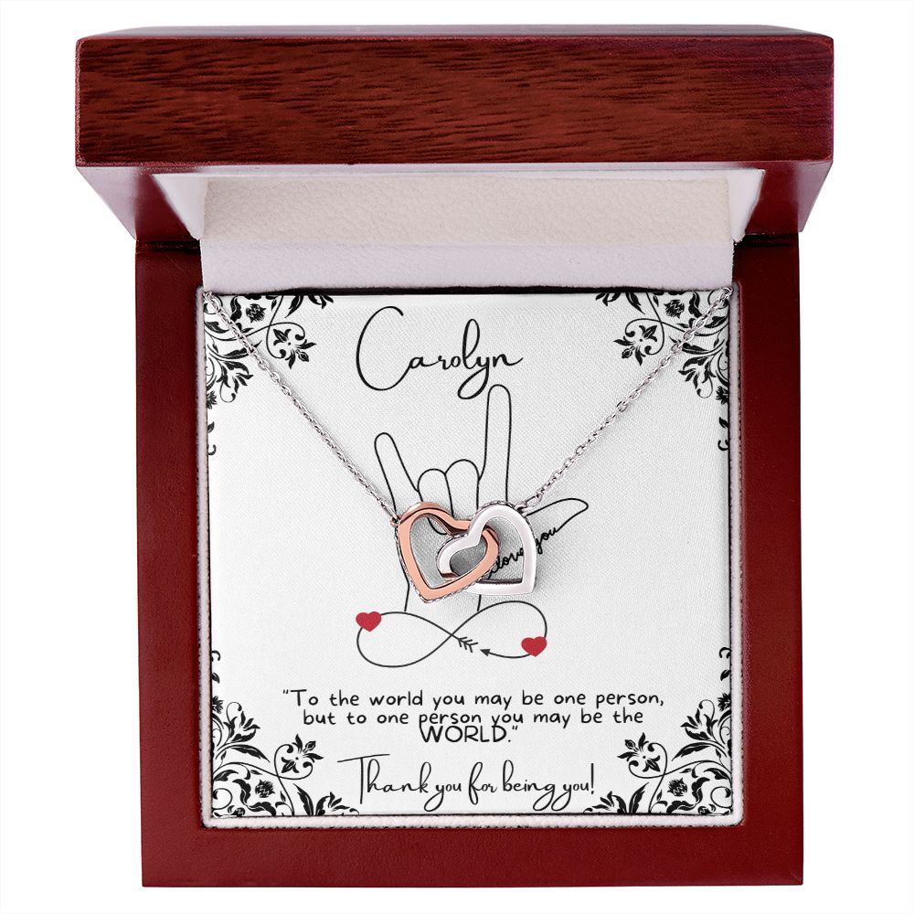 “To one you may be the world” - Interlocking Hearts Necklace