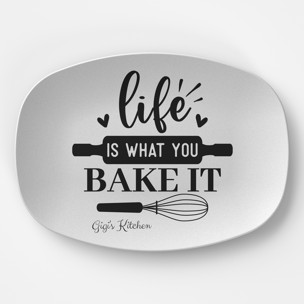 Personalized Gigi's Kitchen Diner Ware - 'Life is What You Bake It' Design - 10" x 14" Oval Plate - Unbreakable, Microwave & Dishwasher Safe