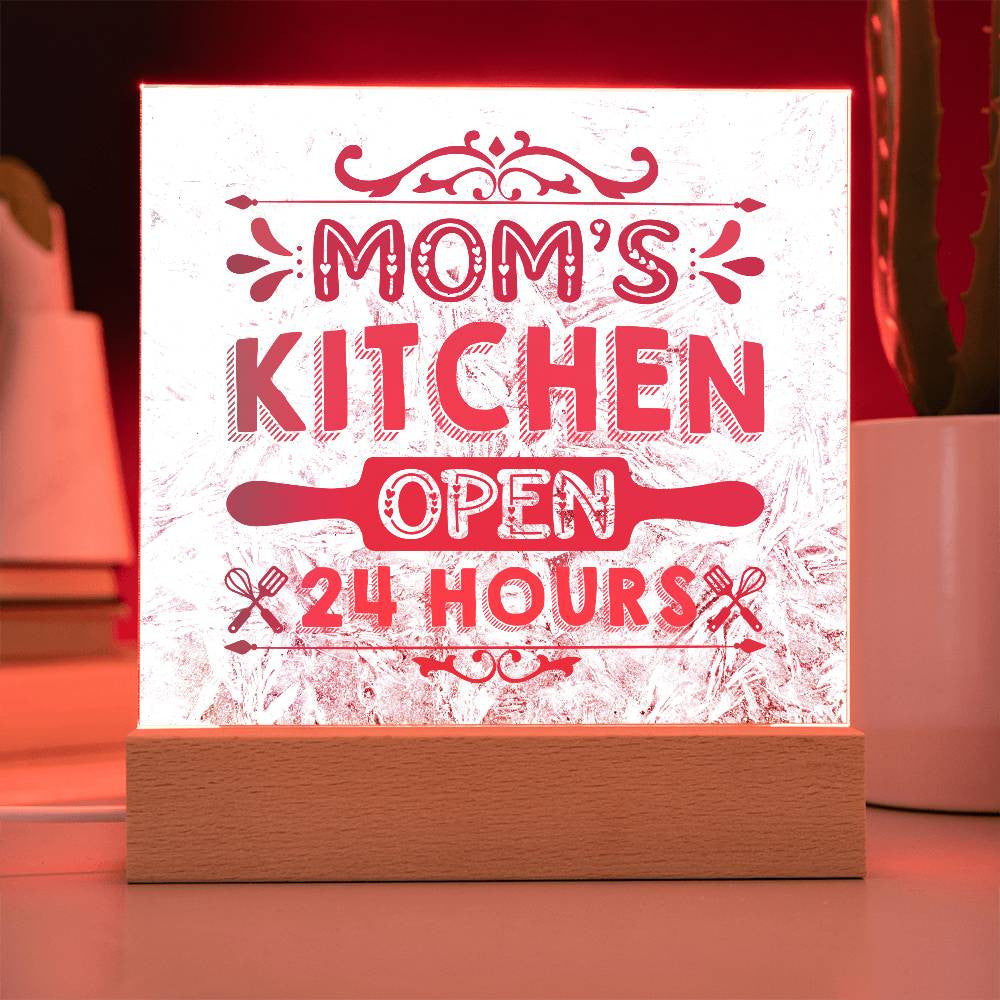 Mom's Kitchen Open 24 Hours Gifting Kitchen Decor LED Acrylic Plaque