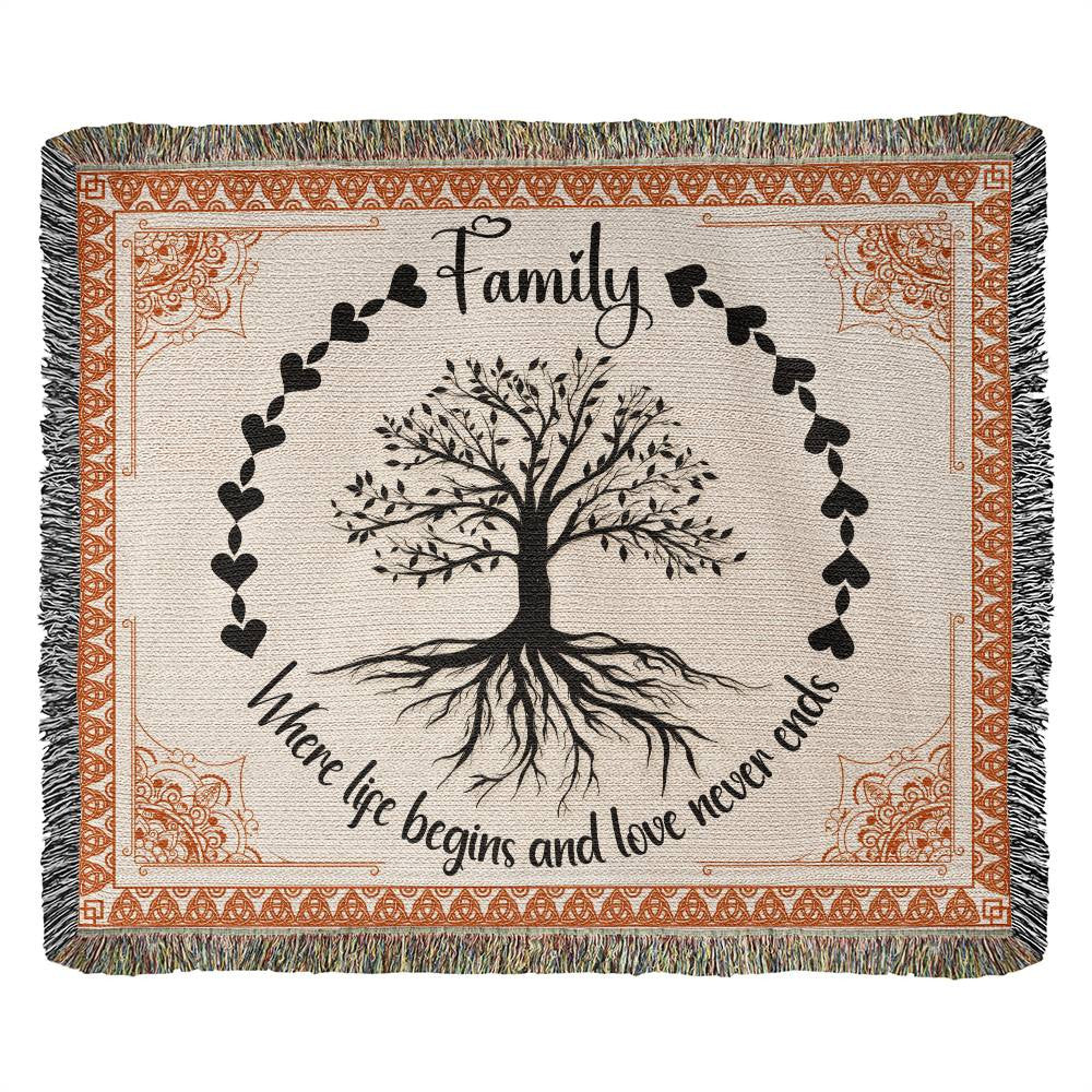 Family Heirloom Woven Blanket - Where Life Begins And Love Never Ends